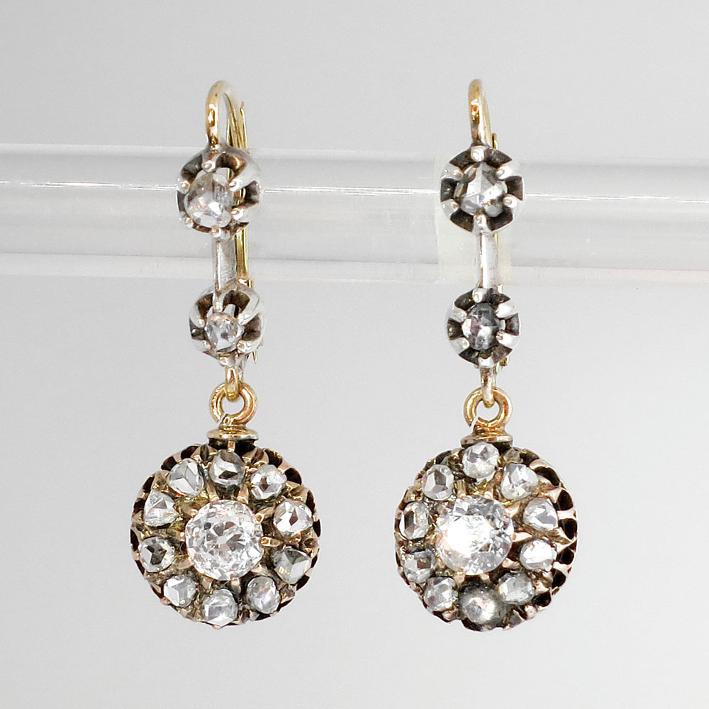 Original Edwardian 1ctw Old Mine Cut Diamond Drop Earrings 14k ...