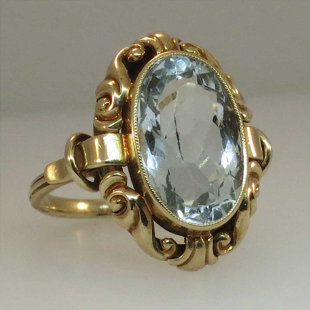 Retro Ornate 6ct Oval Aquamarine Ring 14k | Antique & Estate Jewelry ...