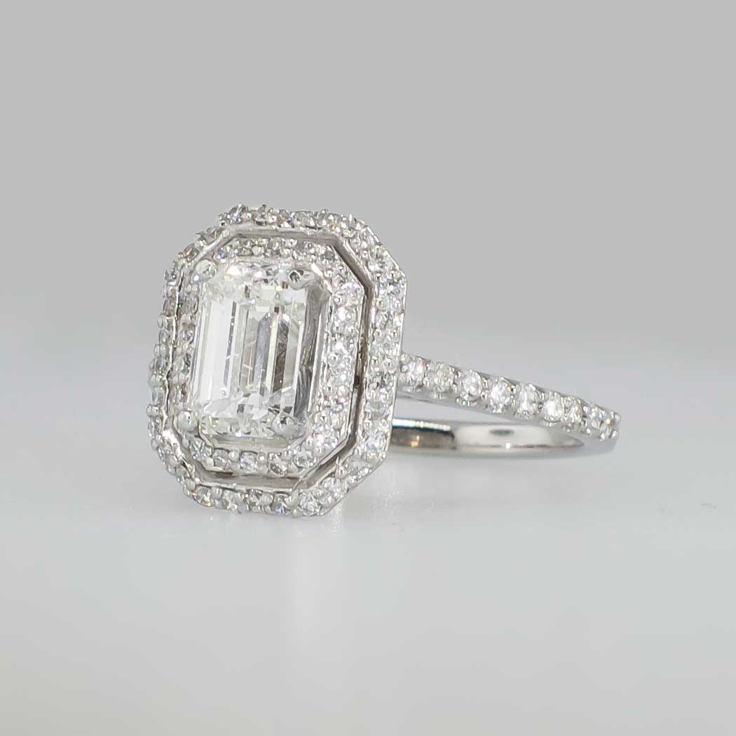 Emerald cut diamond engagement rings with halo