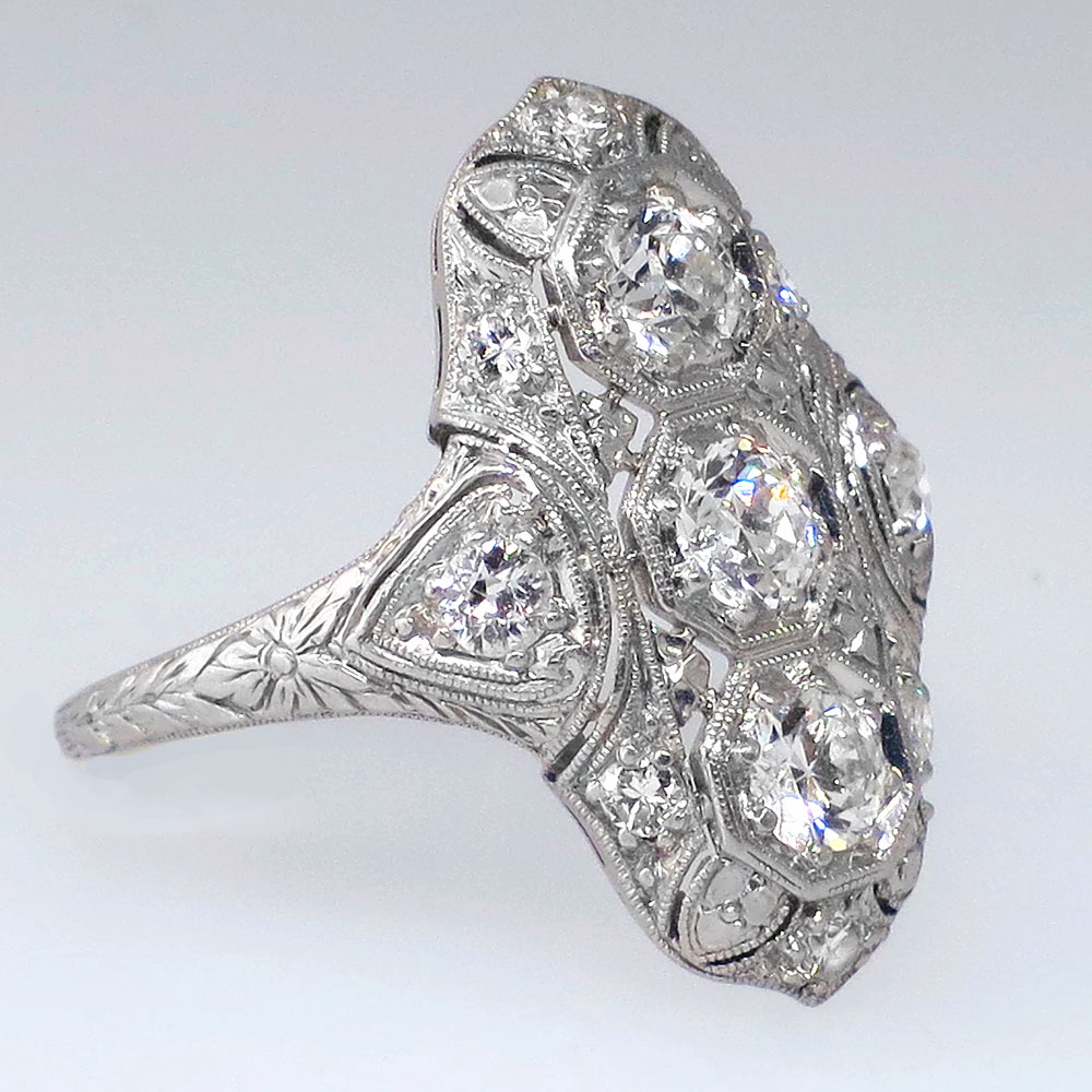 Gorgeous 125ctw Art Deco Navette Diamond Platinum Ring Antique And Estate Jewelry Jewelry Finds
