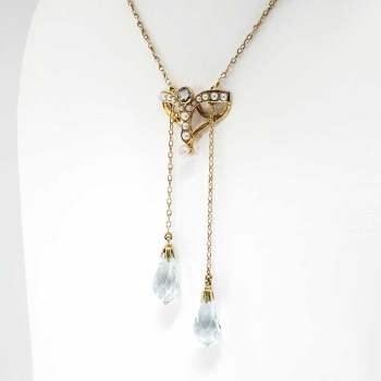 Lovely 4ct t.w. 1940's Aquamarine Briolette & Seed Pearl Lariat ...