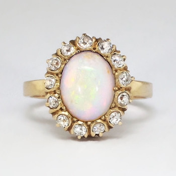 Lovely 1900's 2ctw Opal & Old European Cut Diamond Halo Ring 14k ...