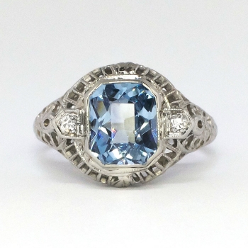 Pretty Art Deco 1.91ct t.w. Blue Spinel & Old Diamond Filigree Ring 14k ...