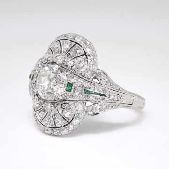 Edwardian 1920's 1.36ct t.w. Old European Cut Diamond & Emerald ...