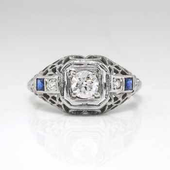 Vintage Belais Art Deco 1930's Old European Cut Diamond & Lab Sapphire ...