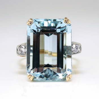 Vintage 1940's 12.79ct t.w. Emerald Cut Aquamarine & Diamond Cocktail ...