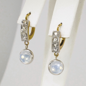 earrings edwardian moonstone antique gold 77ct 18k chandelier platinum drop diamond yellow 1920