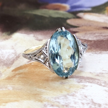 Antique Edwardian Vintage 1920's Aquamarine Rose Cut Diamond Ring ...
