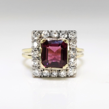 Vintage Emerald Cut Garnet Diamond Halo Engagement Ring Circa 1950's ...