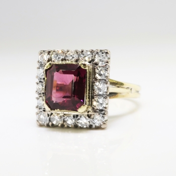 Vintage Emerald Cut Garnet Diamond Halo Engagement Ring Circa 1950's ...