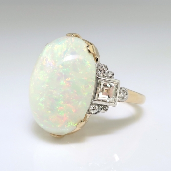 Vintage Opal Diamond Ring Australian Crystal Opal Step Cut Diamond ...