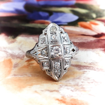 ring navette palladium deco diamond tw 49ct circa statement engagement 1930 mouse