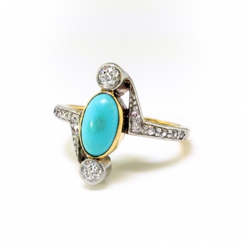 ring turquoise diamond antique bypass 18k 96ct moi edwardian toi platinum european et cut natural 1920