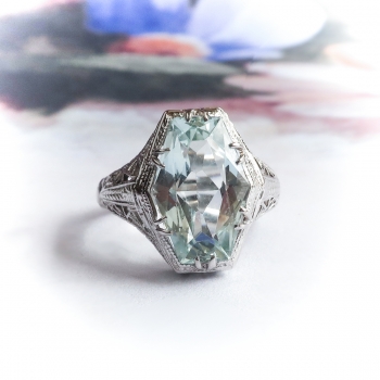 ring deco hexagon solitaire birthstone filigree 16ct 14k cocktail engagement gold aquamarine mouse