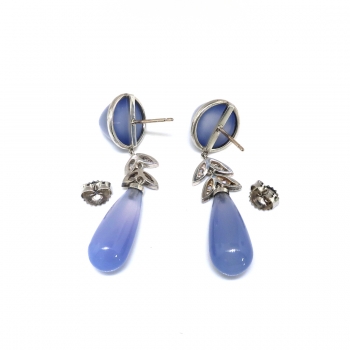 Vintage Chalcedony Diamond Earrings 1940's 27.11ct t.w. Periwinkle ...