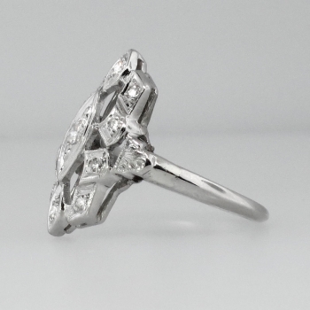 Art Deco Platinum Old Diamond Navette Ring | Antique & Estate Jewelry ...