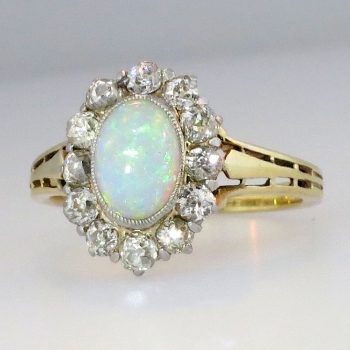 Pretty Victorian Opal & Old Mine Cut Diamond Ring 18k | Antique ...