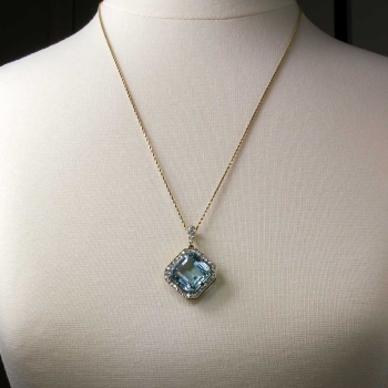 Amazing 23.87ct t.w. Aquamarine & Old European Cut Russian Pendant 14k ...