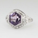 Rare 3.61ct t.w. 1930's Hexagon Amethyst & Old European Cut Diamond Filigree Ring Platinum