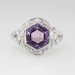 Rare 3.61ct t.w. 1930's Hexagon Amethyst & Old European Cut Diamond Filigree Ring Platinum