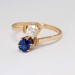 Antique Victorian 1890's Blue Sapphire & Old Mine Cut Diamond Bypass Engagement Birthstone Anniversary 18k Rose Yellow Gold