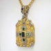 Extraordinary Estate 2.32ct t.w. Ornate Solid Sapphire, Emerald & Diamond Pendant 18k Gold