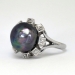 Large 12mm Cultured Tahitian Black Pearl & .16ct t.w. Diamond Sputnik Halo Ring 14k