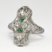 Rare 1930's Art Deco Old European Cut Diamond & Green Emerald Glass Filigree Ring 18k