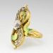 Antique Diamond Ring Art Nouveau 1900's Green Enamel Peruzzi Cushion Cut Old Mine Cut Diamond 18k Yellow Gold Ring