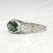 Edwardian 1920's Vintage .81ct t.w. Green Tourmaline & Diamond Filigree Hand Engraved Platinum Ring