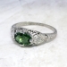 Edwardian 1920's Vintage .81ct t.w. Green Tourmaline & Diamond Filigree Hand Engraved Platinum Ring