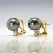 Estate 11mm Black Tahitian Pearl & .30ct t.w. Diamond Earrings 18k