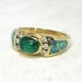 Estate Kabana Cabochon Emerald, Diamond & Opal Inlay 18k Ring