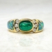 Estate Kabana Cabochon Emerald, Diamond & Opal Inlay 18k Ring