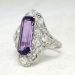 Art Deco 1930's Vintage 3.43ct t.w. Amethyst & Diamond Hand Engraved Filigree Platinum Engagement Cocktail Ring