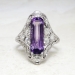 Art Deco 1930's Vintage 3.43ct t.w. Amethyst & Diamond Hand Engraved Filigree Platinum Engagement Cocktail Ring