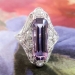 Art Deco 1930's Vintage 3.43ct t.w. Amethyst & Diamond Hand Engraved Filigree Platinum Engagement Cocktail Ring