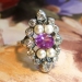 Exquisite Edwardian Sapphire, Pearl & Old Mine Cut Diamond Cocktail Ring 14k