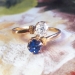 Antique Victorian 1890's Blue Sapphire & Old Mine Cut Diamond Bypass Engagement Birthstone Anniversary 18k Rose Yellow Gold