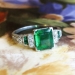 Antique Edwardian 1920's 1.78ct t.w. Emerald & Old European Cut Diamond Hand Engraved Platinum Ring