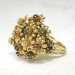 Vintage 1950's En Tremblant Multi-Stone Sapphire Emerald Ruby Diamond Flower Ring 18k