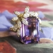 Vintage Estate 17.13ct t.w. Amethyst & Marquise Diamond Cocktail Anniversary Ring 18k