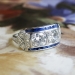 Art Deco 1930's Vintage 1.6ct t.w. Old European Cut Diamond & Sapphire Engagement Anniversary Ring Platinum