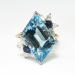 Vintage Estate 1980's Aquamarine Diamond Blue Sapphire Birthstone Cocktail Ring 18k Gold