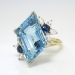 Vintage Estate 1980's Aquamarine Diamond Blue Sapphire Birthstone Cocktail Ring 18k Gold