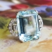 Vintage 1940's 12.28ct t.w. Emerald Cut Aquamarine & Diamond Ring Platinum