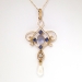 Art Nouveau 1900's .93ct t.w. Natural Moonstone, Sapphire & Diamond Lavalier Pendant Necklace 14k 10k Yellow Gold