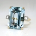 Vintage 1940's 12.79ct t.w. Emerald Cut Aquamarine & Diamond Cocktail Ring 14k