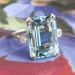 Vintage 1940's 12.79ct t.w. Emerald Cut Aquamarine & Diamond Cocktail Ring 14k