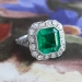 Vintage Edwardian 1920's 2.63ct t.w. Emerald Cut Emerald & Old Cut Diamond Halo Engagement Anniversary Birthstone Ring Platinum